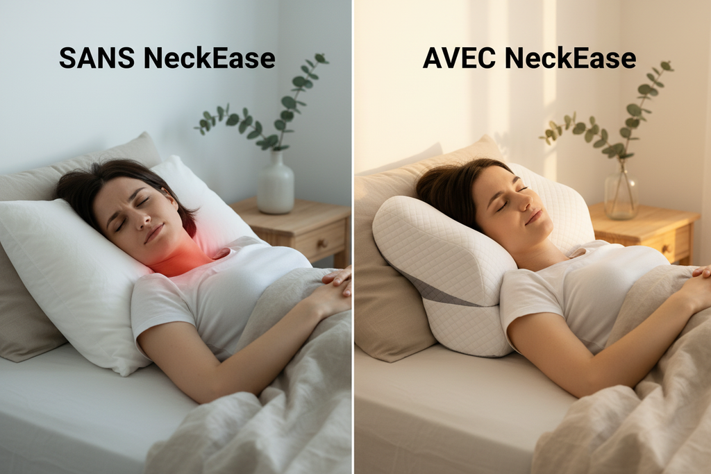Avant après - posture cervicale sans et avec l'oreiller NeckEase